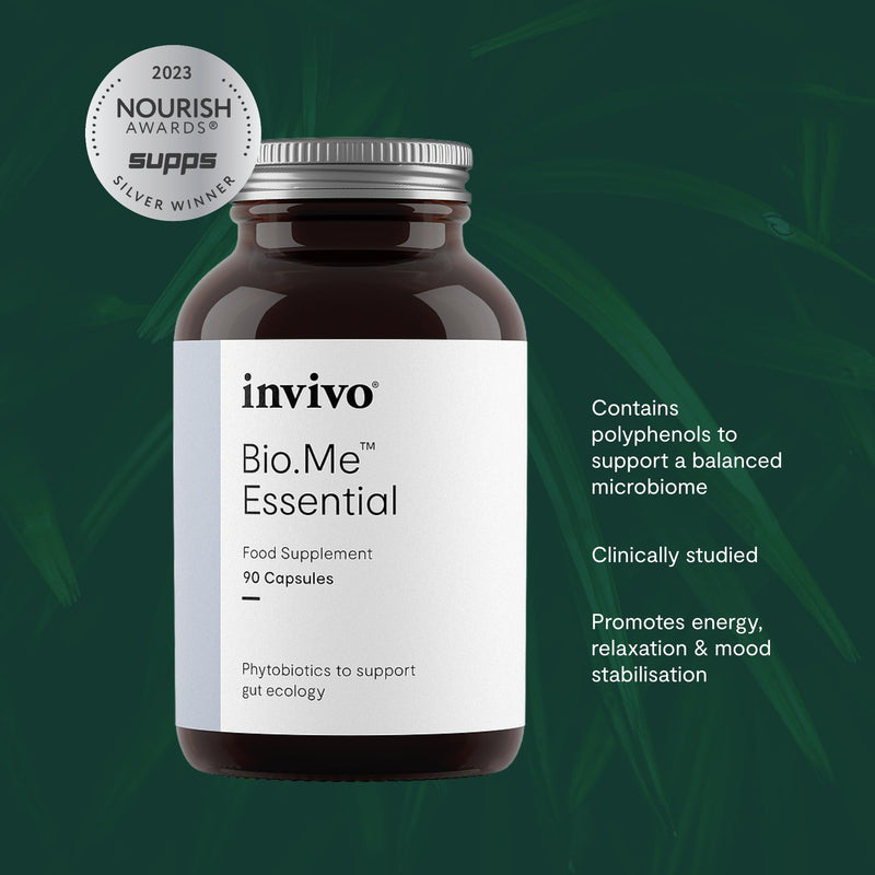 Invivo Bio.Me Essential Capsules (90 Capsules - 1 Month Supply) Polyphenol Rich Capsule Supplement for Microbiome & Gut Brain Access - with Ashwagandha, Green Tea & Citrus Bioflavonoids