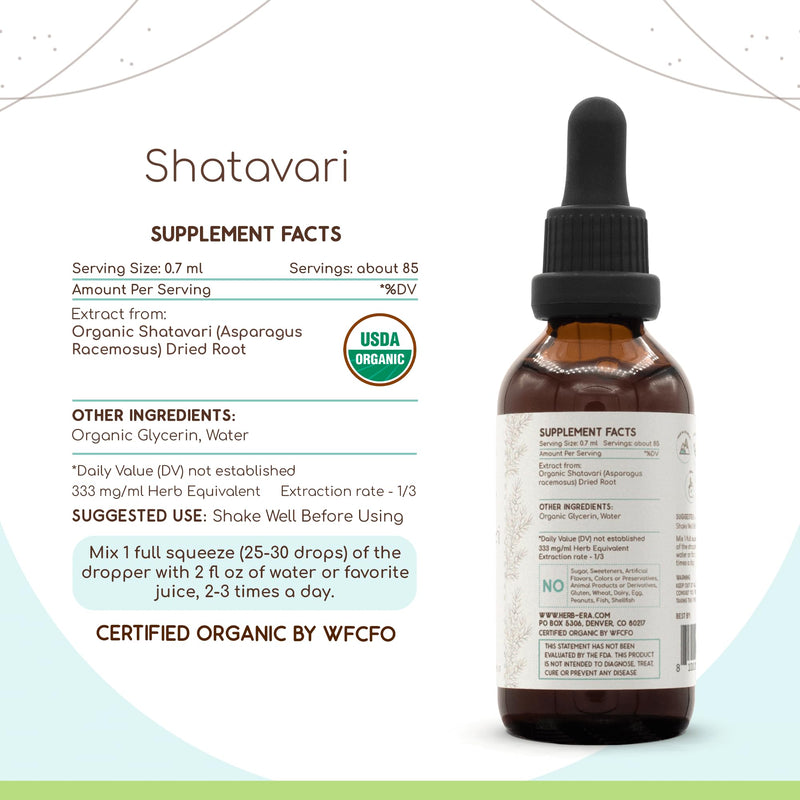 [Australia] - Shatavari B60 USDA Organic Tincture | Alcohol-FREE Extract, High-Potency Herbal Drops | Certified Organic Shatavari (Asparagus racemosus) Dried Root (2 oz) 2 Fl Oz (Pack of 1) 