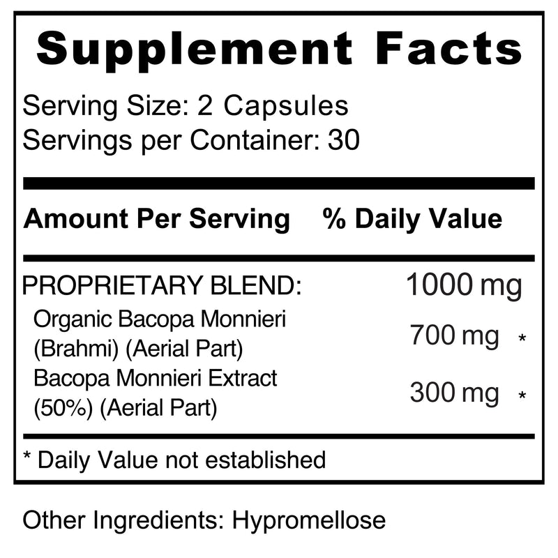 [Australia] - Bacopa Monnieri/Brahmi Capsules -Organic Bacopa Supplement- Bacopa Monnieri Extract - 60 Capsules 