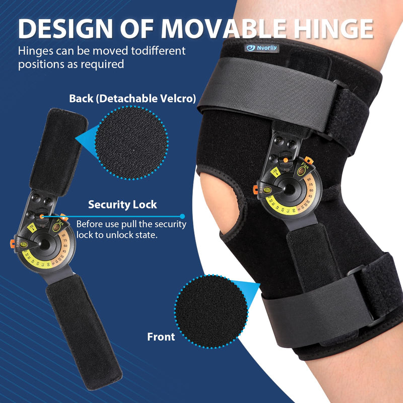 [Australia] - Nvorliy Hinged ROM Knee Brace with Side Stabilizers & Locking Dials, Post Op Knee Immobilizer for Arthritis, ACL, MCL, PCL, Meniscus Tear, Injurie/Knee Pain, Medical Orthopedic Support (X-Large) X-Large Without Shoulder Strap 