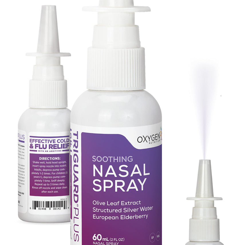 [Australia] - TriGuard Plus Colloidal Silver Nasal Spray with Olive Leaf Extract & Elderberry Extract | Sinus Treatment, Nose Spray & Immune System Booster 2 oz / 60ml, Made in USA 