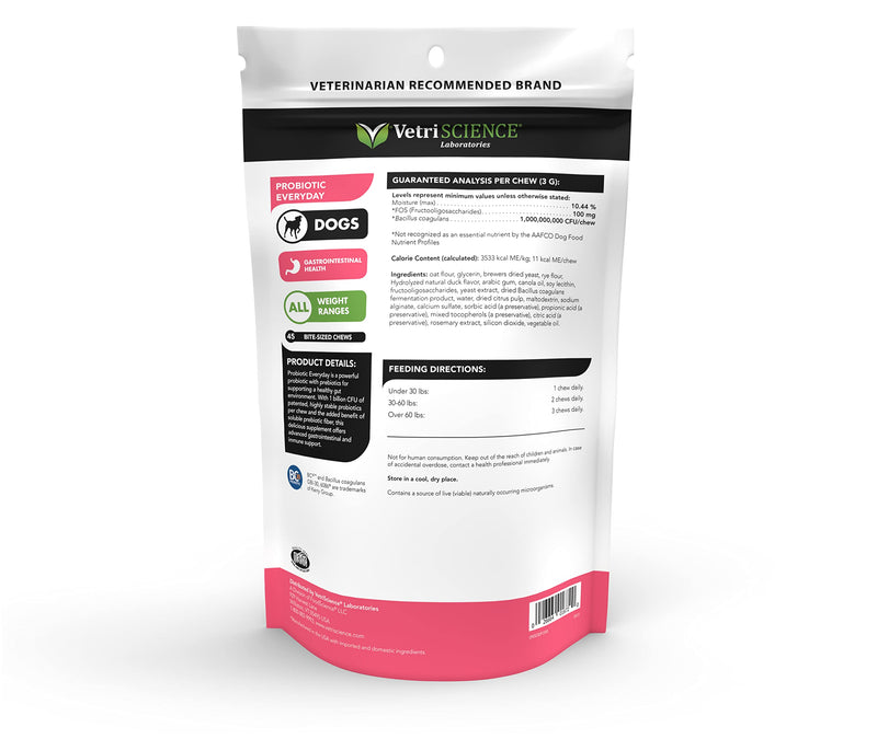 VetriScience Probiotic Everyday for Dogs, 45 Chews - Immune and Digestive Support Supplement for Dogs - PawsPlanet Australia