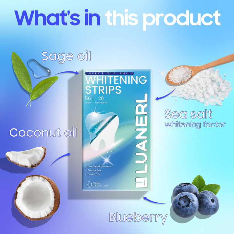 [Australia] - Teeth Whitening Strips 56 Strips - 28 Treatments,Peroxide & Sensitivity Free,Enamel Safe with Soothing Natural Ingredients for Deep Stains Removal 
