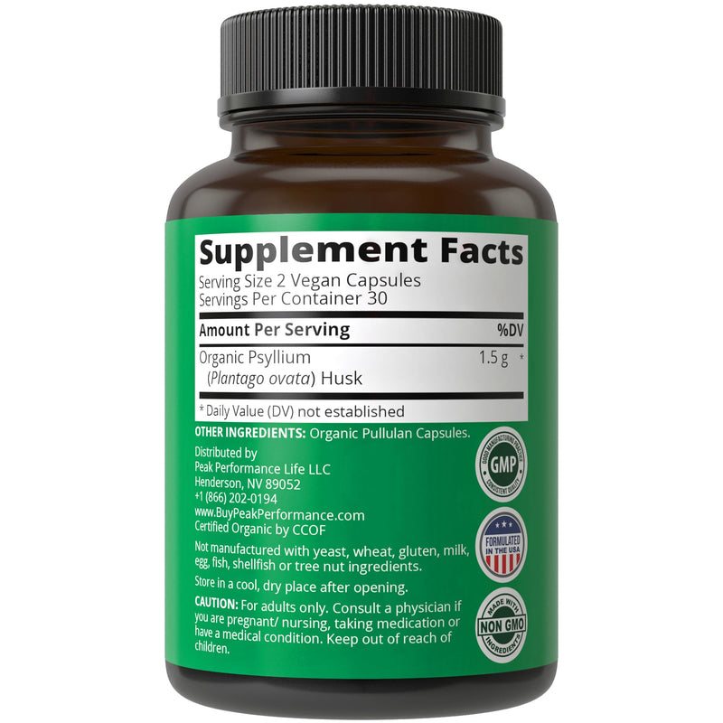 [Australia] - USDA Organic Psyllium Husk Vegan Capsules Made with Organic Psyllium Husk Seed. Fiber Supplement for Gut. Digestive Prebiotics. Pills for Digestion, Roughage Without Bloating. Tablets 