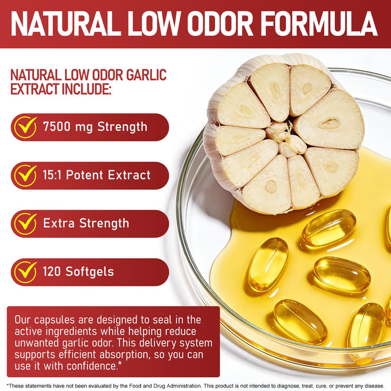 Aged Garlic Extract | 120 Softgels | 24 Months Aged Garlic Capsules | Aged Garlic Extract 7,500mg Odorless| Non-GMO, Gluten-Free | for Men and Women
