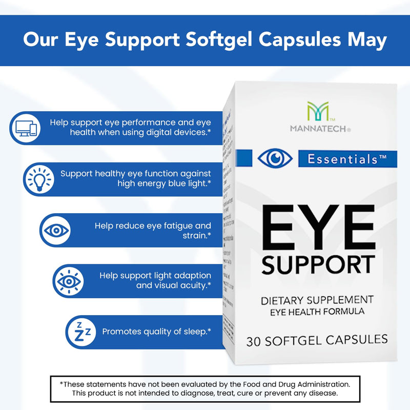 Mannatech - Eye Support Supplement - 30 Softgels | Contains Lutein, Zeaxanthin, Carotenoids, Supports Visual Function, Daily Eye Wellness, Easy-to-Swallow Softgels