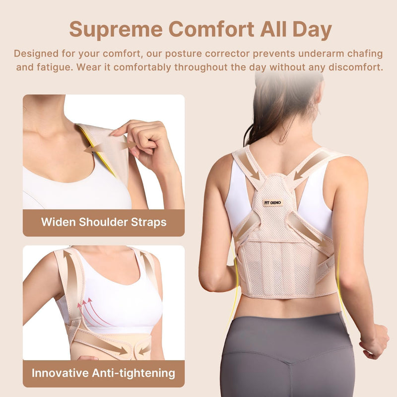 [Australia] - Fit Geno Posture Corrector for Women: Adjustable Lightweight Upper Back Brace for Neck Shoulder & Upper Back Pain Relief - Improve Posture Correct Hunchback Slouching Kyphosis Invisible Under Clothes (M/L Under Bust 32"-45") Beige Medium/Large 