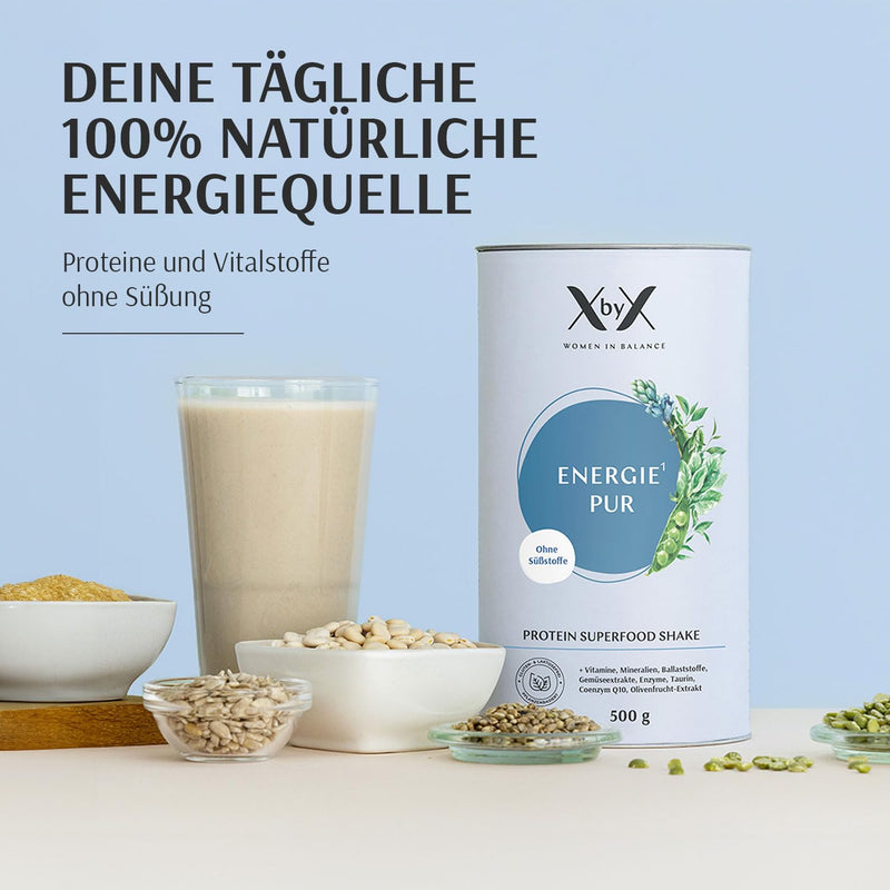[Australia] - XbyX Energy Pure 500 g | 16 servings | Vegan superfood protein powder for shakes without sweeteners | Tasteless protein powder with essential amino acids & vitamins | From Germany Pure (without sweeteners) 500 g (pack of 1) 