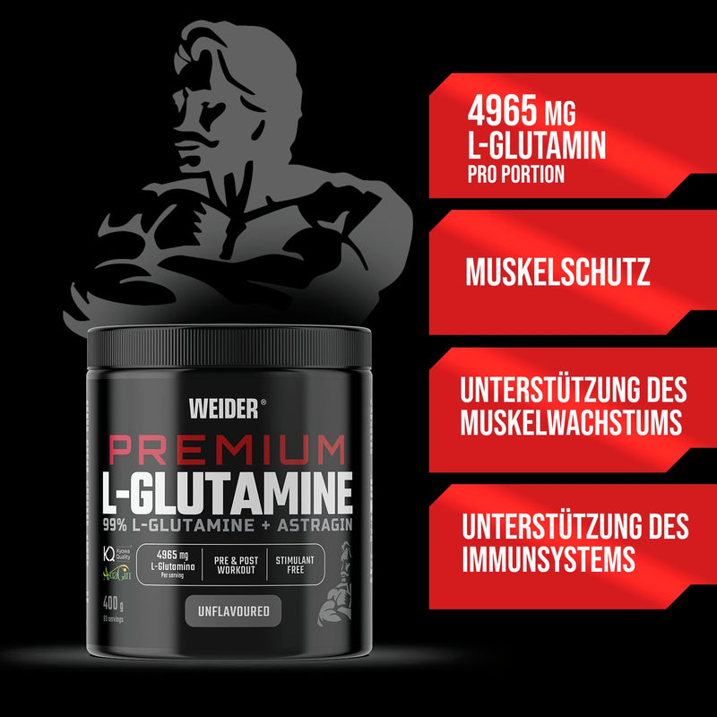 [Australia] - Weider Premium L-Glutamine (400g) Neutral in taste, 99% Kyowa Quality L-Glutamine + AstraGin for better absorption, supports muscle protection, muscle building, immunity, pre/post workout, stimulant-free 