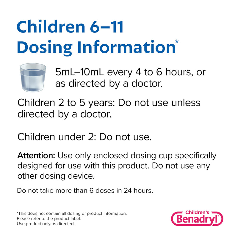 Benadryl Children's Dye-& Sugar-Free Allergy Relief Liquid Medicine with Diphenhydramine HCl, Antihistamine Allergy Medicine for Kids, Dye-Free, Alcohol-Free, Bubble Gum Flavor, 8 fl. Oz Bubblegum 8 Fl Oz