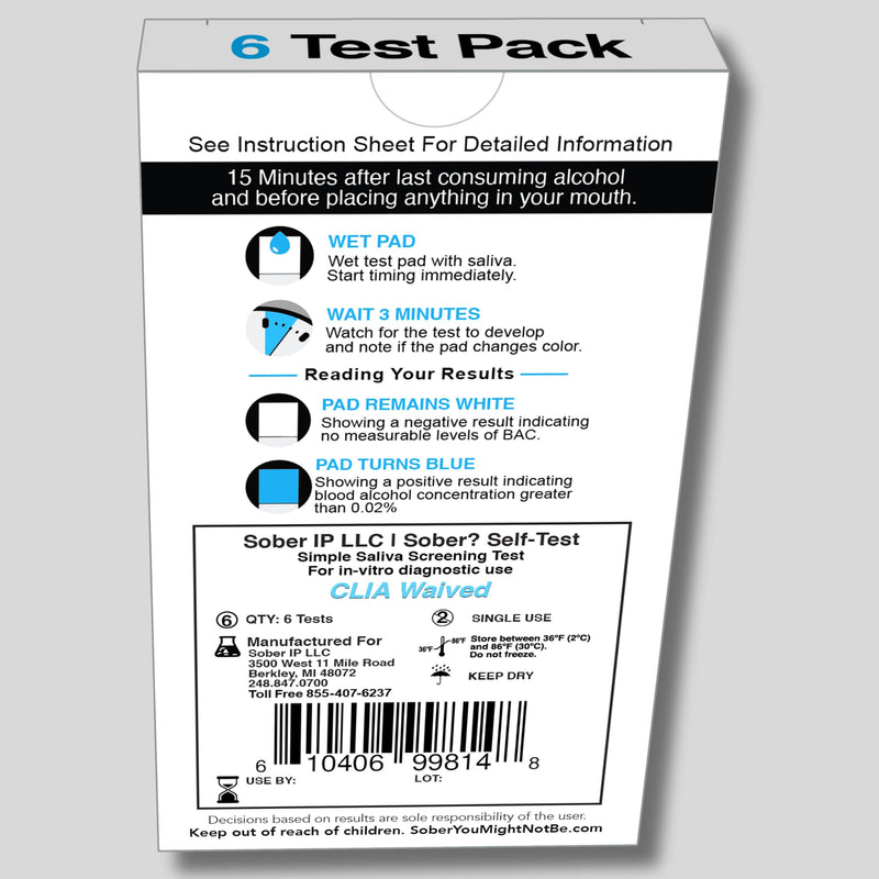 FDA Cleared Saliva Alcohol Test Strip, Highly Accurate BAC Self‑Test, 2–3 Minute Results, Portable & Discreet Sober Test Anywhere (6) 6