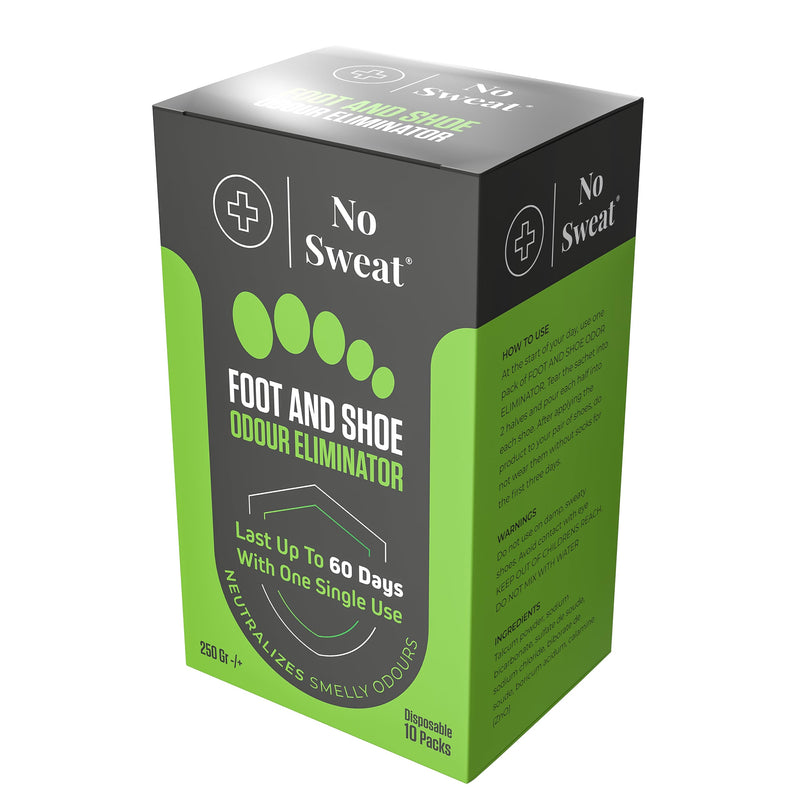 No Sweat Foot And Shoe Odour Eliminator Powder - Lasts Up To 60 With One Single Use - Salty Structure - No Need Mix With Water - Neutralizes Smelly Odours - No Mess -1 Box X10 Sachets