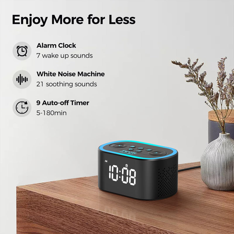 [Australia] - REACHER Digital Alarm Clock & White Noise Sound Machine, 21 Soothing Sounds, 7 Wake Up Sounds, 8 Night Lights, 32-Level Volume, 9 Sleep Timer, Memory Function for Adult, Kid, Bedside, Bedroom Black 
