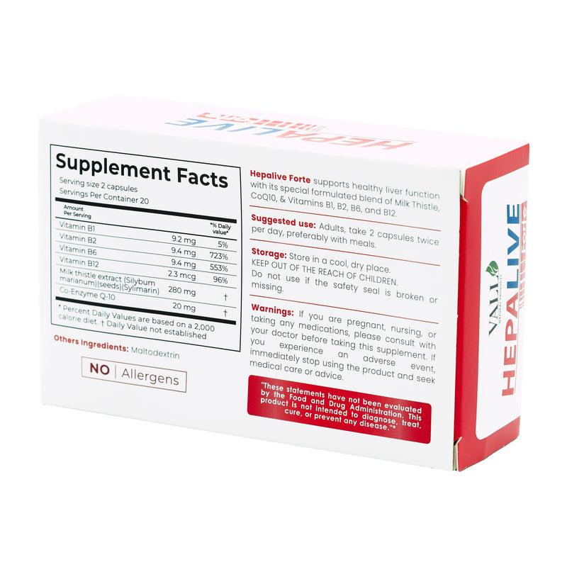 Vall-Hepalive - Liver Support Supplement - 40 Capsules - Milk Thistle & B-Complex Vitamins with CoQ10 Antioxidant Formula - Allergen-Free Daily Liver Health Support