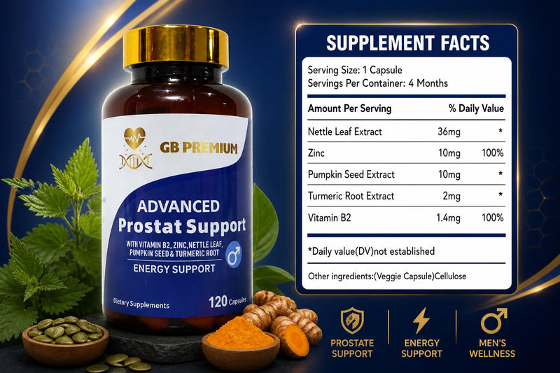 Advanced Prostate Supplement, 120 Capsules, with Nettle Leaf, Pumpkin Seed, Zinc, Turmeric & Vitamin B2