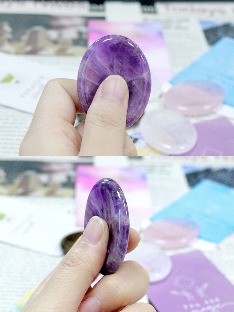 [Australia] - Thumb Worry Stone for Anxiety Healing Crystals Sets 2PCS Amethyst Rose Quartz Hand Carved Stones Gemstone Pocket Natural Stone Meditation Reiki Oval Shaped Palm Stone Therapy 1-amethyst+rose Quartz 