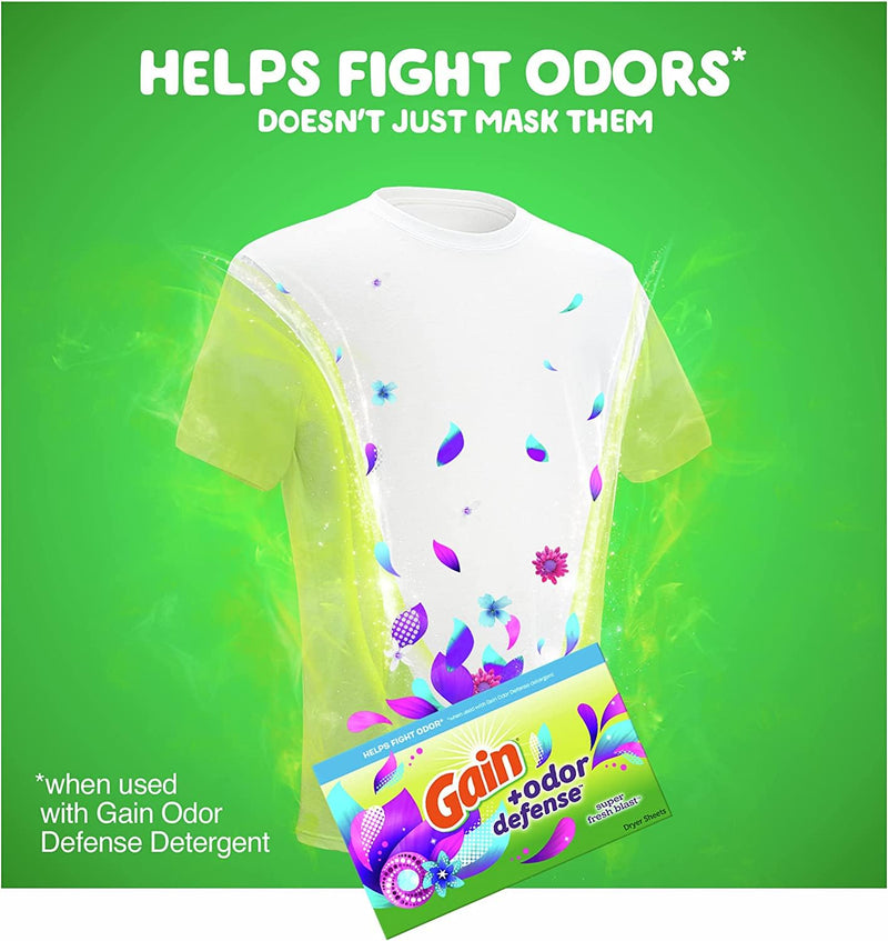 [Australia] - Gain + Odor Defense Dryer Sheets, Super Fresh Blast Scent Fabric Softener Sheets, 240 ct 240 Count (Pack of 1) 