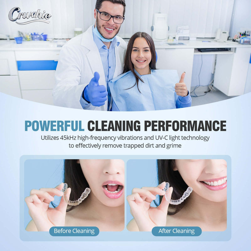 [Australia] - Ultrasonic Retainer Cleaner, Detachable 45kHz Retainer Cleaner Machine 3 Modes Dental Cleaning Pod with Visible Window Digital Timer for Mouth Guard, Dentures, Aligner, Braces, Jewelry - Black 