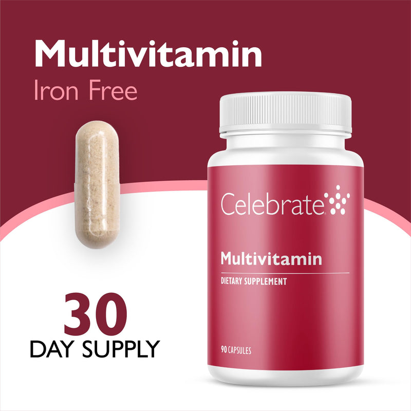 Celebrate Vitamins Bariatric Multivitamin, Iron Free - Post Gastric Bypass & Sleeve Gastrectomy Supplement for Men & Women - Essential Minerals & Vitamins A, B, D & E (90 Capsules) 90 Count (Pack of 1)