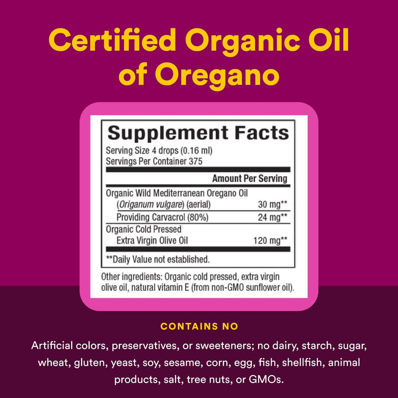 [Australia] - Natural Factors Certified Organic Oil of Oregano, Herbal Supplement for Immune Support, Vegan, Non-GMO, 2 Fl Oz 2 Ounce (Pack of 1) 
