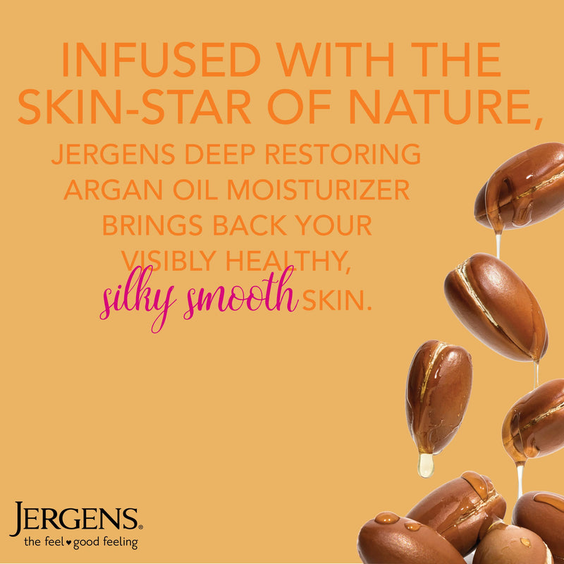 Jergens Deep Restoring Argan Oil Body Lotion For Dry Skin, 16.8 fl oz | Vitamin E, Restores Hydration, Long-Lasting Moisture, Lightweight Feel, Fast Absorption 16.8oz Lotion 16.8 Fl Oz (Pack of 1)