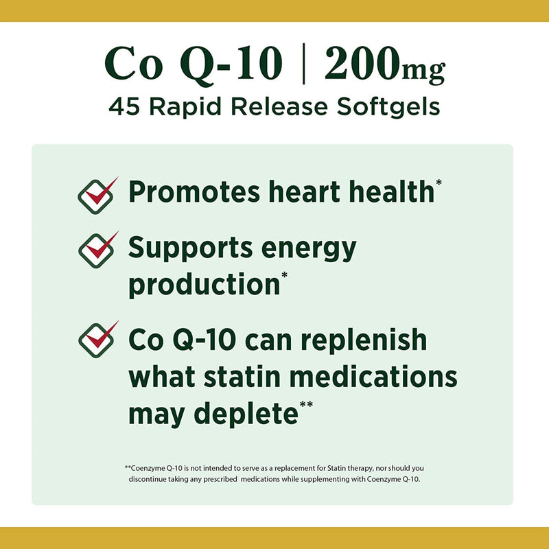 Nature's Bounty CoQ10, 200mg, 45 Rapid Release Softgels | Heart Health and Healthy Aging, Dietary Supplement 45 Count (Pack of 1)