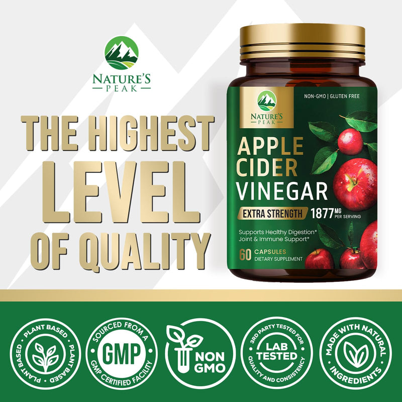 Apple Cider Vinegar 1877mg Per Serving - Vitamin D3, Zinc & Best ACV Supplement Pills Supporting Gut Health for Better Digestion, Immune System Support, Non-GMO Bottled in USA - 60 Capsules 60 Count (Pack of 1)