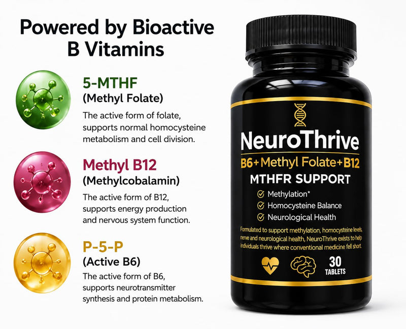 MTHFR Support – Methyl Folate 400mcg, Methyl B12 1000mcg & P5P B6 – Homocysteine & Methylation Support – 30 Tablets