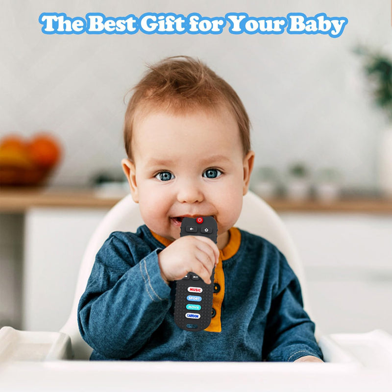 [Australia] - 2-Pack Baby Remote Control Teether Toy for Babies 6-36 Months Silicone Baby Teething Toys Boys Girls Baby Teething Toys (Black + Gray) Black + Gray 