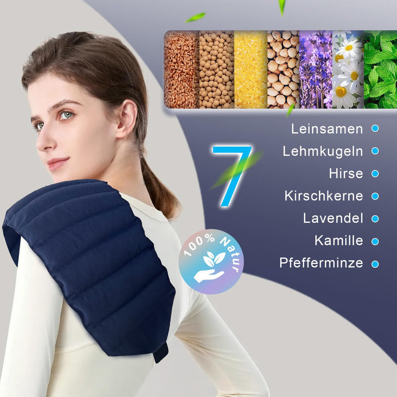 [Australia] - uncn Large Cherry Stone Pillow with Adjustable Strap, Heavy Duty Microwave Heating Pad 19*78cm, Microwave Heat Pad Made of Cotton Fabric for Back, Neck, Shoulder Dark Blue 
