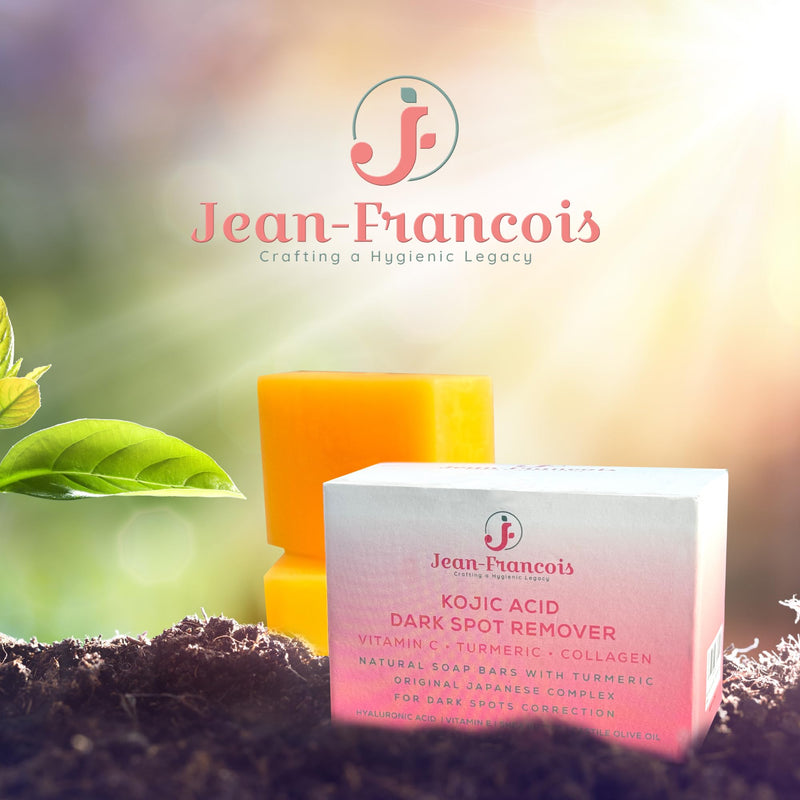 Jean-Francois Kojic Acid Dark Spot Remover Soap Bars with Vitamin C, Collagen, Turmeric - Original Japanese Complex with Hyaluronic Acid, Vitamin C, Vitamin E, Shea Butter, Castile Olive Oil (2 Pack)