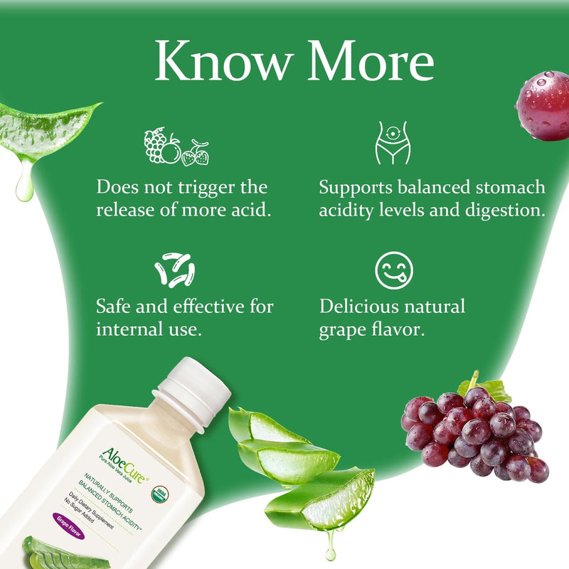 [Australia] - AloeCure USDA Organic Aloe Vera Juice Grape Flavor, Made Within 12 Hours of Harvest - Pure Aloe Juice Natural Digestive & Immune Support Supplement, Naturally Balances Stomach Acidity, 16.7oz Bottle 1 