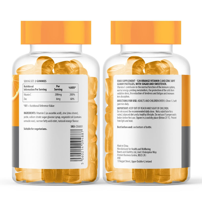 Vitamin C and Zinc Gummies by C Defence, Immunity, Vegan Gummies for Adults and Children- Orange Flavour 1 count (Pack of 120)