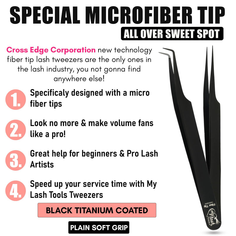 2Pcs Fiber Tip Lash Tweezers for Eyelash Extensions and Straight Isolation Tweezer Set – Professional Precision Fan Making, Mega Volume Boot Lashing, Classic & Mink Eyelashes, Black 2PCS SET Black Tweezers Set/Mlt07-3)