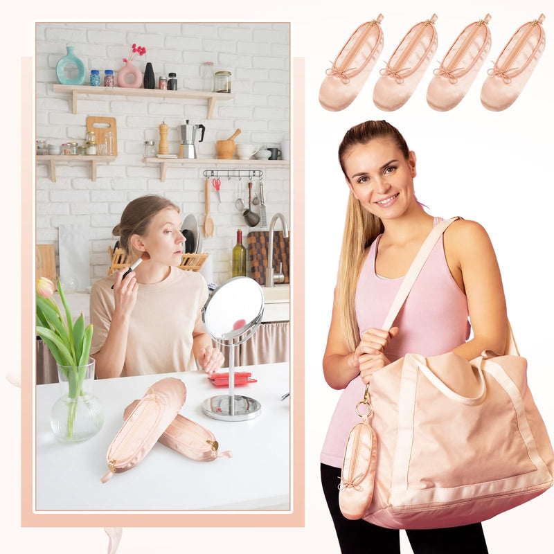6 Pcs Pink Ballet Shoe Makeup Bag Bulk Dance Bags for Dancers Team Gifts Cute Ballerina Cosmetic Toiletry Zipper Pouch for Women Recital Competition Gifts Ballerina Party Favors