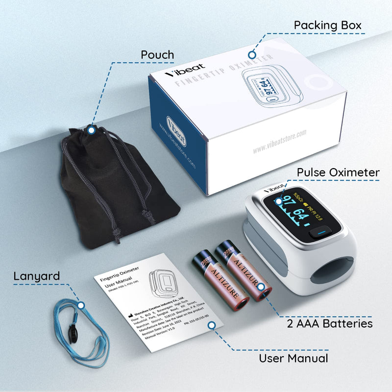 [Australia] - Vibeat Bluetooth Fingertip Pulse Oximeter with Pulse Rate, Blood Oxygen Saturation Monitor | Finger O2 Meter, Batteries and Lanyard Included, Free APP, FSA/HSA Eligible 