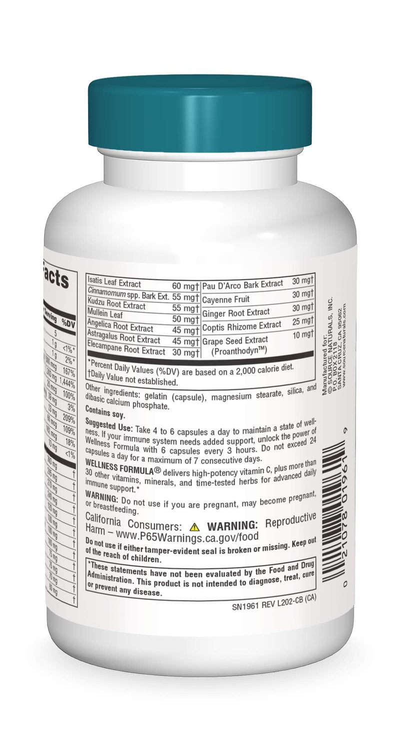 [Australia] - Source Naturals Wellness Formula, Advanced Immune Support*, Bio-Aligned Vitamins & Herbal Defense - Immune System Support Supplement & Immunity Booster - 120 Capsules 
