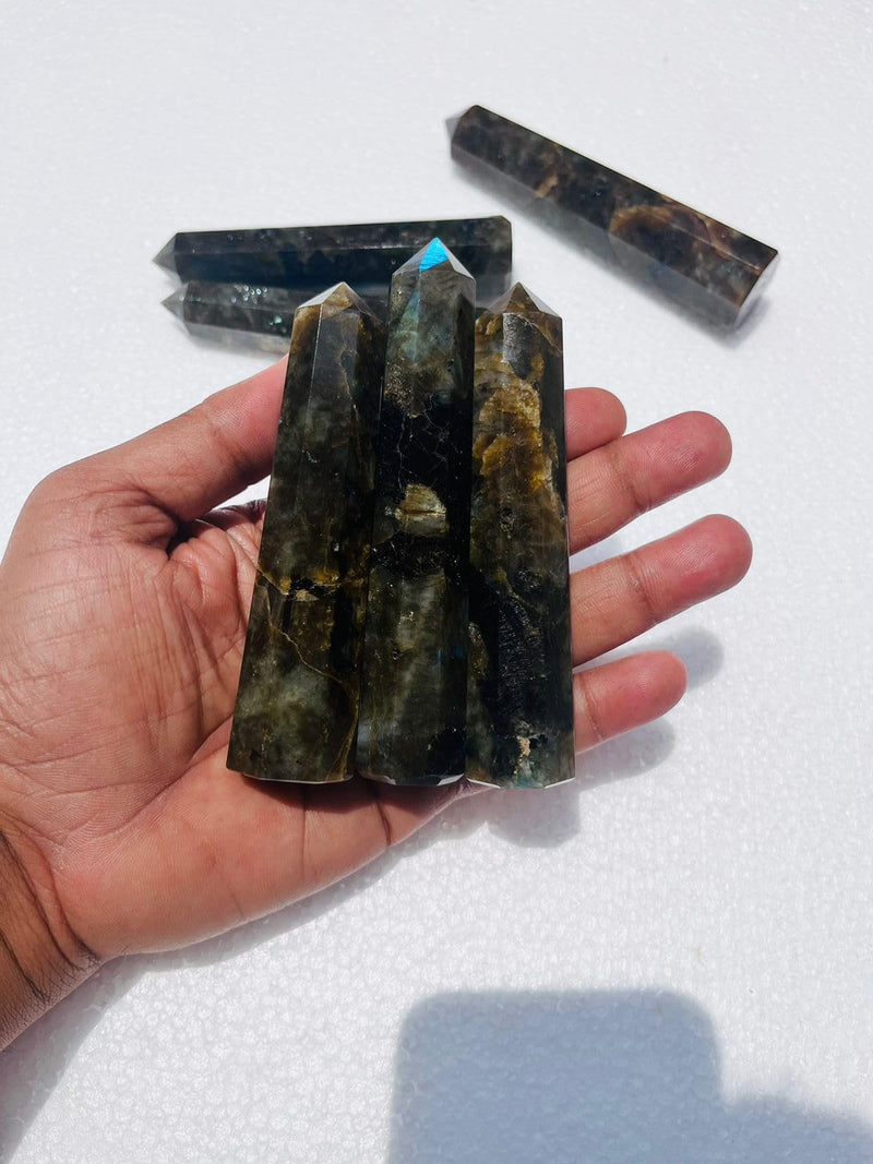 3Pcs Set Flashy Labradorite Point, Labradorite Obelisk, Labradorite Tower, Labradorite Crystal Point, Crystal Labradorite Wand, 3-4inches