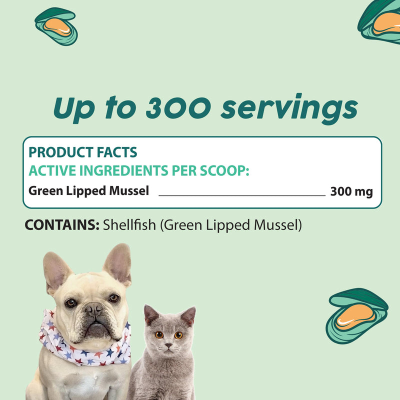 Benji & Louie Green Lipped Mussels Powder for Dogs and Cats 3.17 oz (90g) - 300 Servings - Sourced from USA - Rich in Omega-3 Fatty Acids for Joint, Skin & Coat Health, Made in USA - PawsPlanet Australia