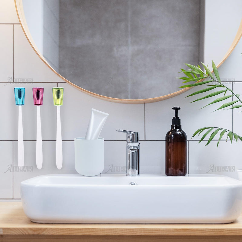 [Australia] - AUEAR, 6 Pack Toothbrush Holder with Suction Cup Toothbrushed Head Covers Caps Protector Case Box for Bathroom Wall Mirror Home Outdoor Travel 2*red/2*blue/2*green 