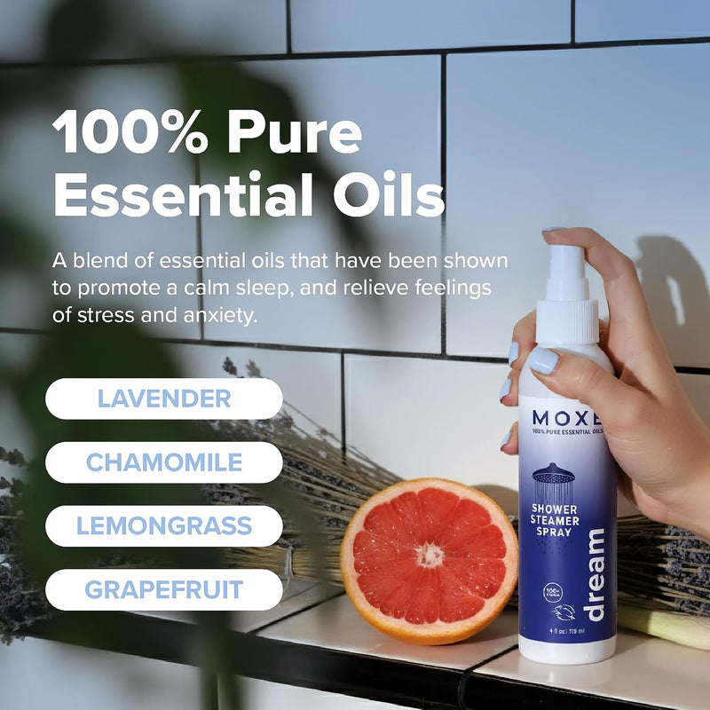 MOXĒ Breathe & Dream Shower Steamer, Congestion & Calm Relief, 4oz, 2 Pack | Two Essential Oil Blends for Refreshing Daytime and Relaxing Nighttime Shower Aromatherapy; Two Full-Size 4 Oz Spray Bottles 4 Fl Oz (Pack of 2) Breathe and Dream