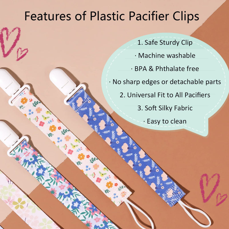 [Australia] - Floral Pacifier Clips, 6 Pack Pacifier Holder Clips for Boys and Girls Fits for Most Pacifiers Brands, Teether Toys and Gift (Flower) Flower & Leaf 