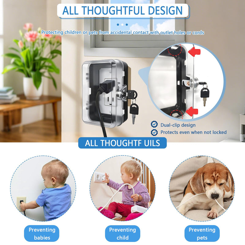 [Australia] - Child Proof Outlet Lock Box with 2 Durable Keys - Heavy Duty Safety Cover for Baby Proofing, Tool-Free Installation, More Space for Large Plugs Universal Fit Socket Protector (1Pack, Black) 1 pack 