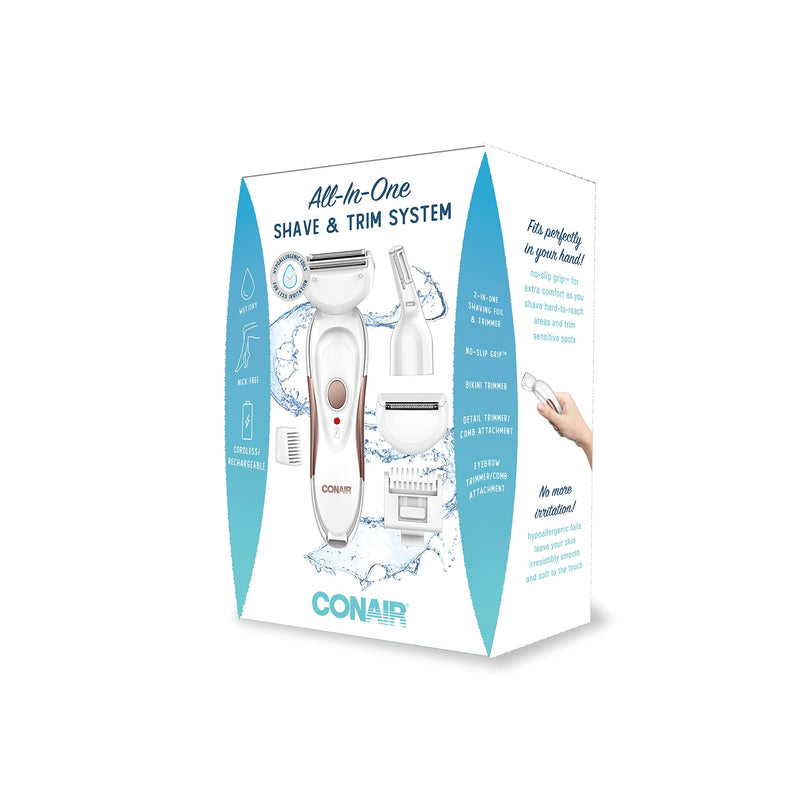 [Australia] - Conair All-In-1 Body and Facial Hair Removal for Women, Cordless Electric Trimmer & Shaver, Perfect for Face, Ear/Nose, Eyebrows, Legs, and Bikini Lines 