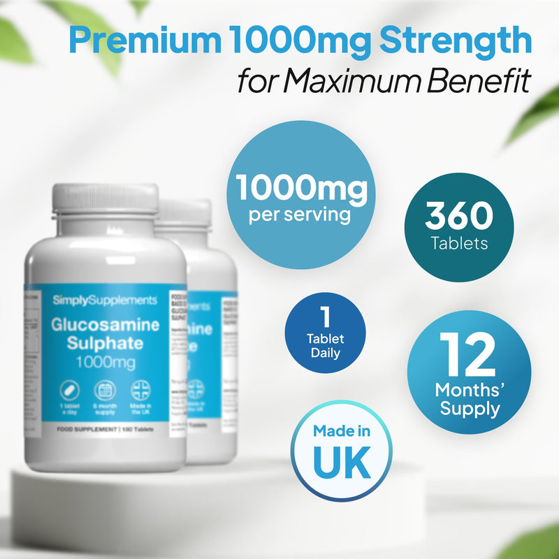 Glucosamine Sulphate 2KCL 1000mg | One-A-Day Potent Formula | Supports Active Living | 360 Fast Release Tablets = 12 Months’ Supply | Marine Sourced | Made in The UK in Accordance with GMP Standards Unflavoured 180 count (Pack of 2)