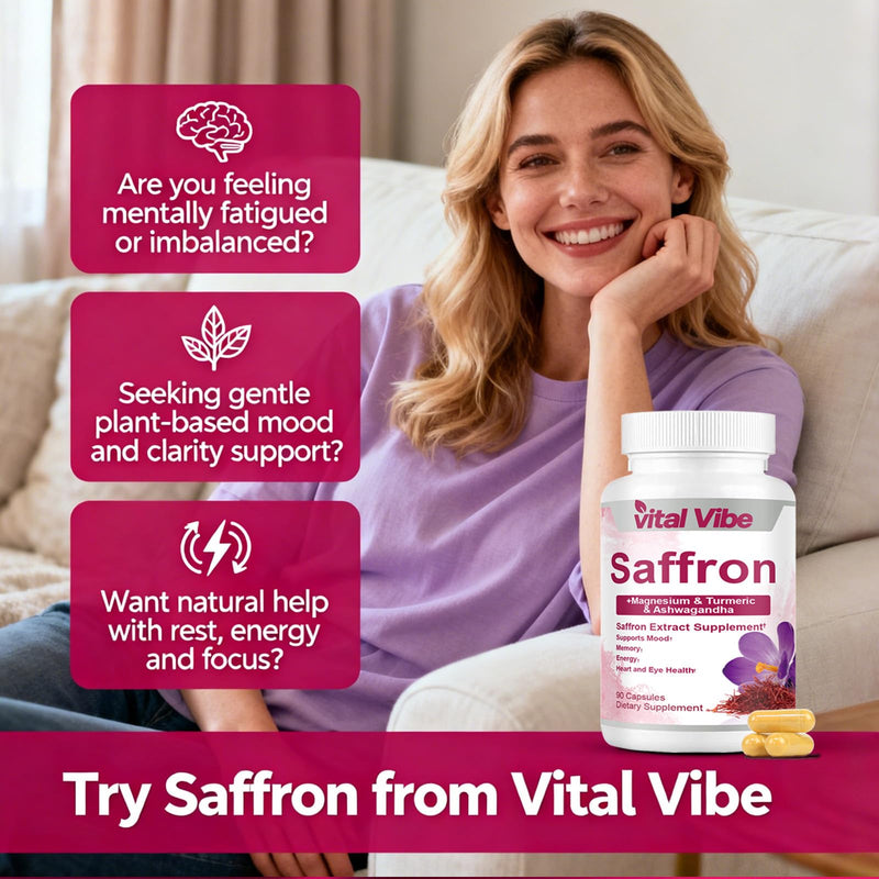 Calm Moon Capsules - Saffron Extract Supplement for Mood Support & Calm Energy – 8-in-1 with Ashwagandha & Magnesium – High Absorption Formula for Focus & Balance - 90 Vegan Capsules