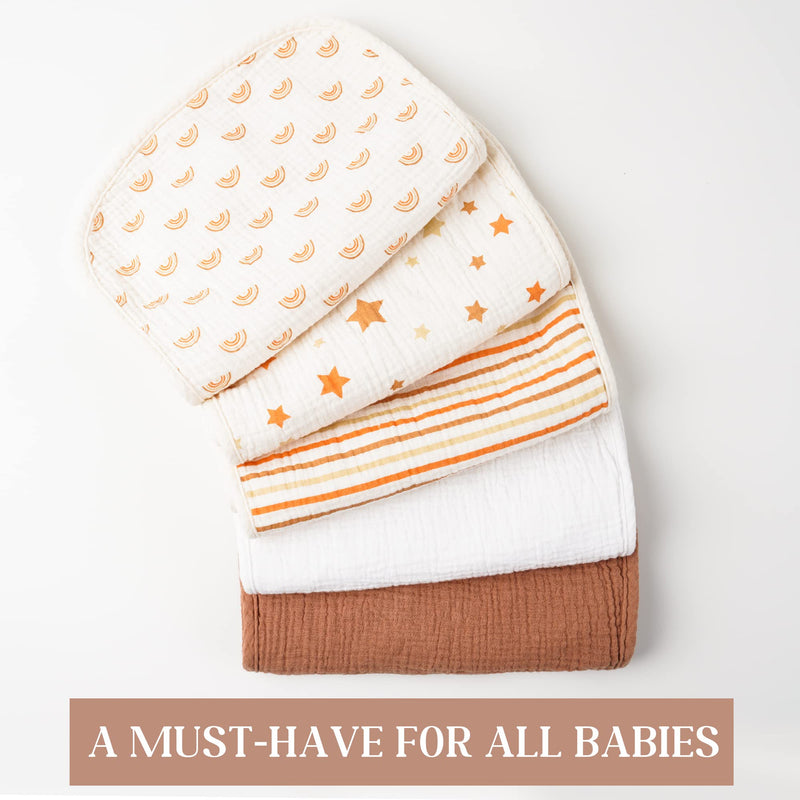 5 Pack Muslin Baby Burp Cloths- Neutral Muslin Burping Cloths for Baby Boys Girls and Newborn Towel, Unisex- Large Absorbent Burp Cloths-20x10 Inches Terracotta