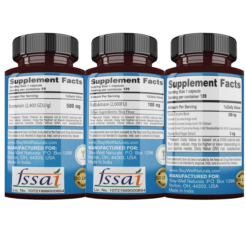 [Australia] - Spike Protein Supplement | Nattokinase 2000 FU 100mg, Bromelain 500mg, Curcumin 500 mg, 60 Day Supply | Full Protocol of Nattokinase Bromelain Curcumin (3 Bottle Set) 