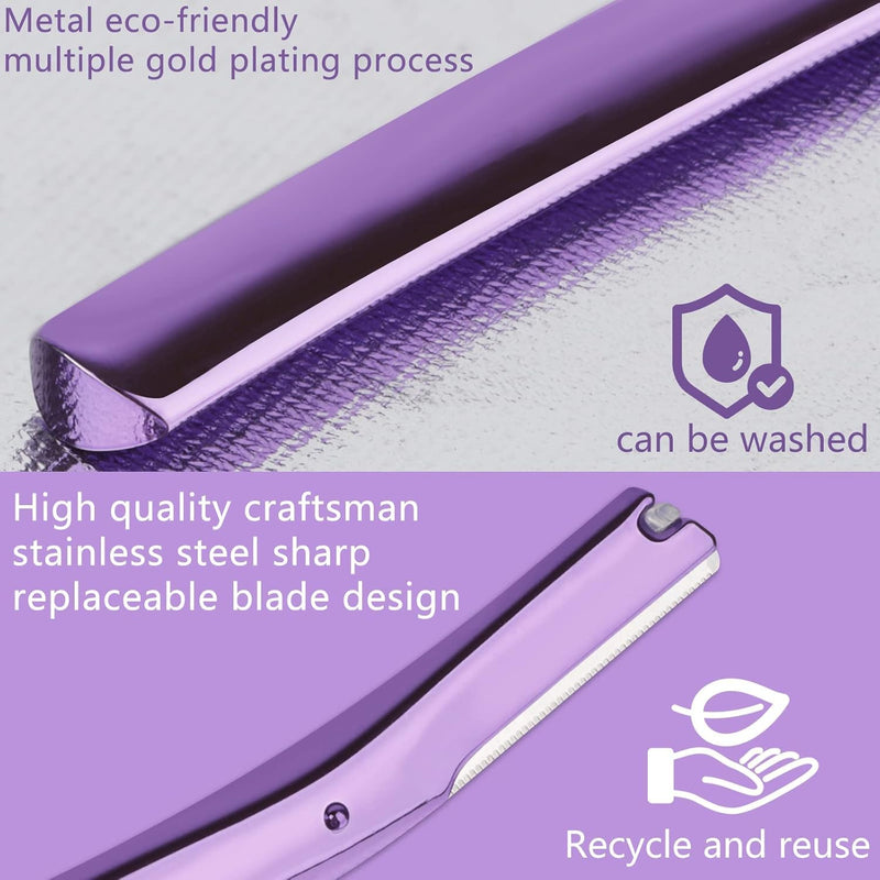 [Australia] - Professional Dermaplaning Tool Set with 20 Replaceable Stainless Steel Blades, Face Exfoliation Razor for Peach Fuzz Removal, Eyebrow Shaping, All Skin Types (Purple) Purple 