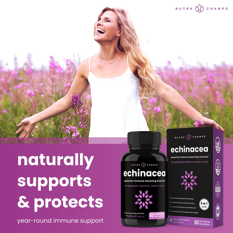 [Australia] - Echinacea Goldenseal 1000mg with Elderberry, Vitamin C, Zinc & Ginger | Immune Boost Vegan Echinacea Capsules with Goldenseal Root & BioPerine for Absorption | Premium Echinacea Root Supplement 